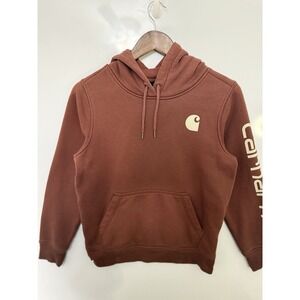 Carhartt Hoodie Womens Small Relaxed Fit Brown Spell Out Logo Pullover TS0288-W